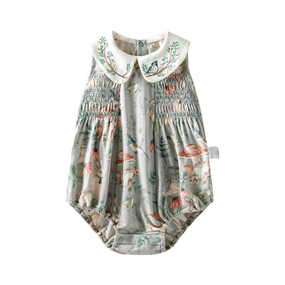 Hand Smocked Sleeveless Romper in green (3-18mths)