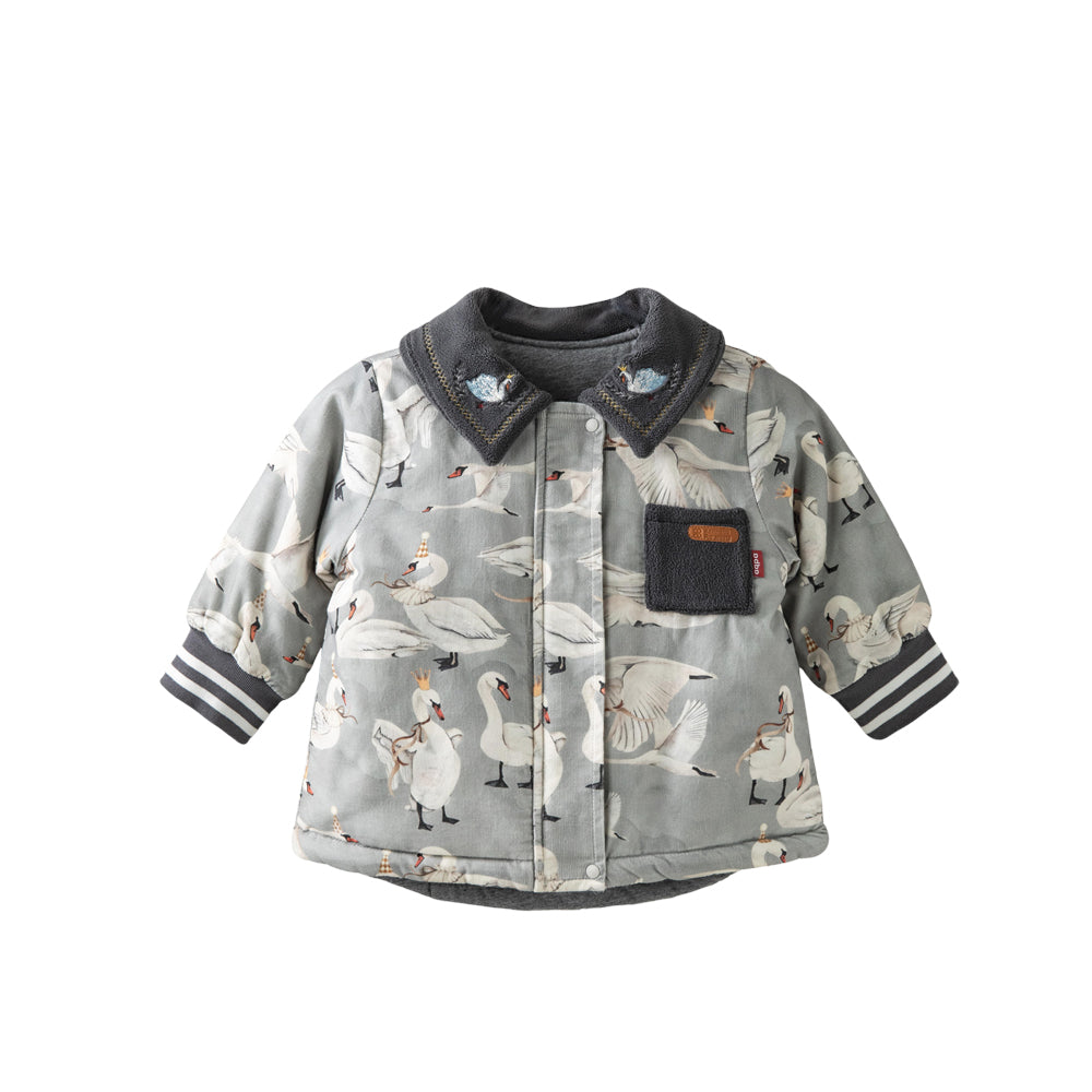 Soft Cotton Baby Jacket with Swan Embroidery | Cozy Hooded Coat for Cool Weather (5°C–15°C)
