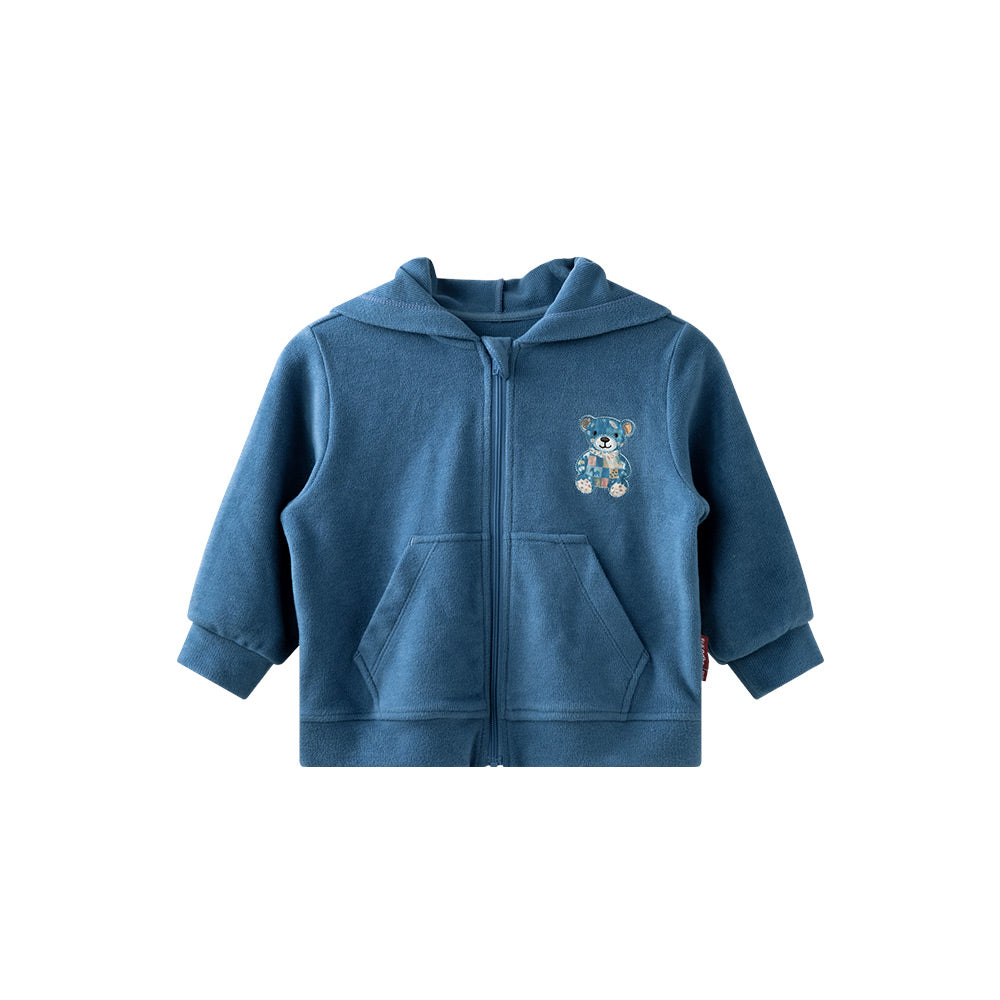 Anti-Pilling Fleece Texture + Patchwork Bear Design + Baby Hoodie Set