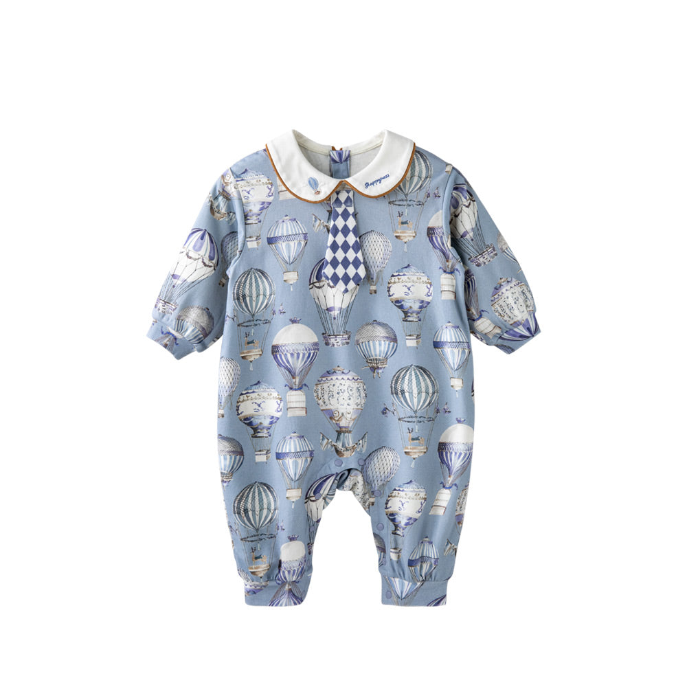 Baby Cotton Romper – Sapphire Blue Aesthetic, 50s Double-Layer Cotton, Breathable & Gentle for Sensitive Skin | Ideal for 23°C–28°C
