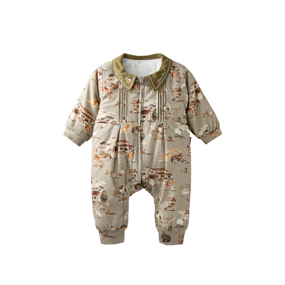 Lightweight Cotton Baby Romper with Countryside Print | Cozy Padded One-Piece for Mild Winter (5°C~15°C)