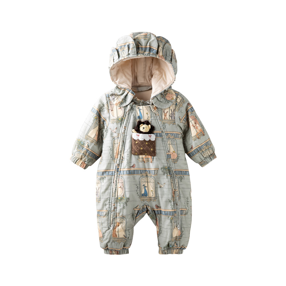 Padded Cotton Fabric + Lion Hood Design + Interactive Baby Snowsuit