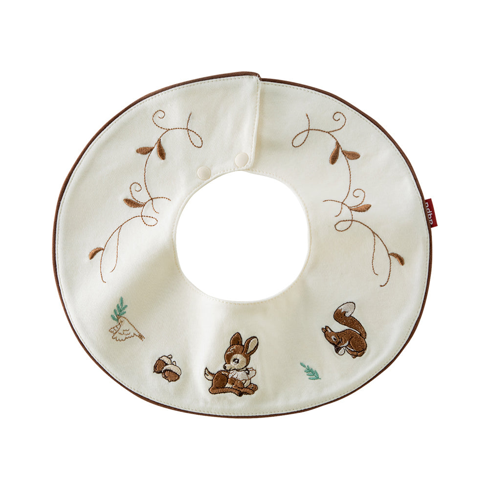 Cotton Baby Bib with Embroidered Woodland Animals – Soft & Gentle for Sensitive Skin