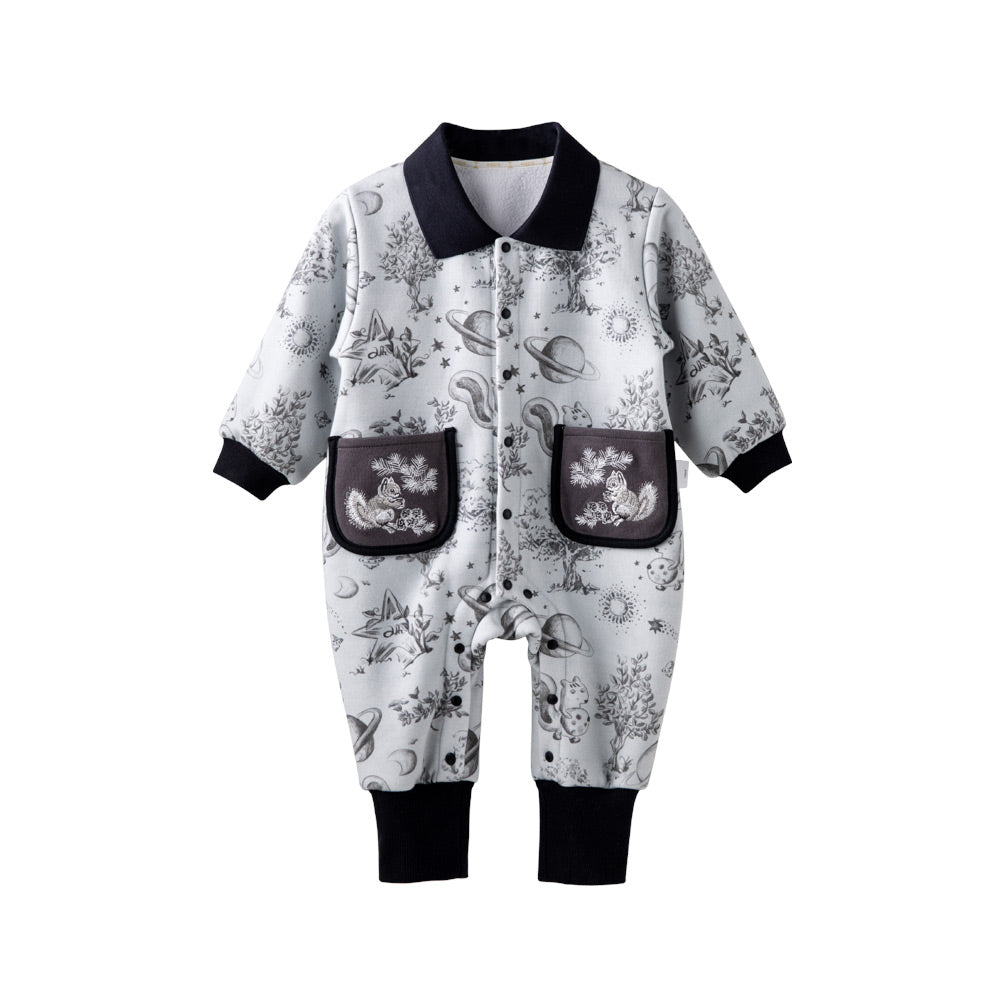 Fleece-Lined Fabric + Squirrel Embroidery + Baby Romper