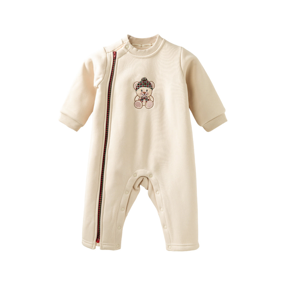 Embroidered Teddy Bear + Cozy Fleece Lining + Baby Romper