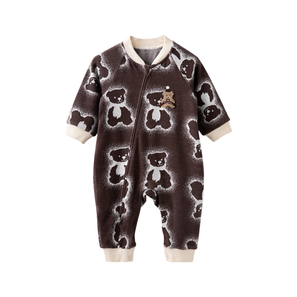 Teddy Bear Pattern | Dual-Tone Yarn | Textured Jacquard Baby Romper