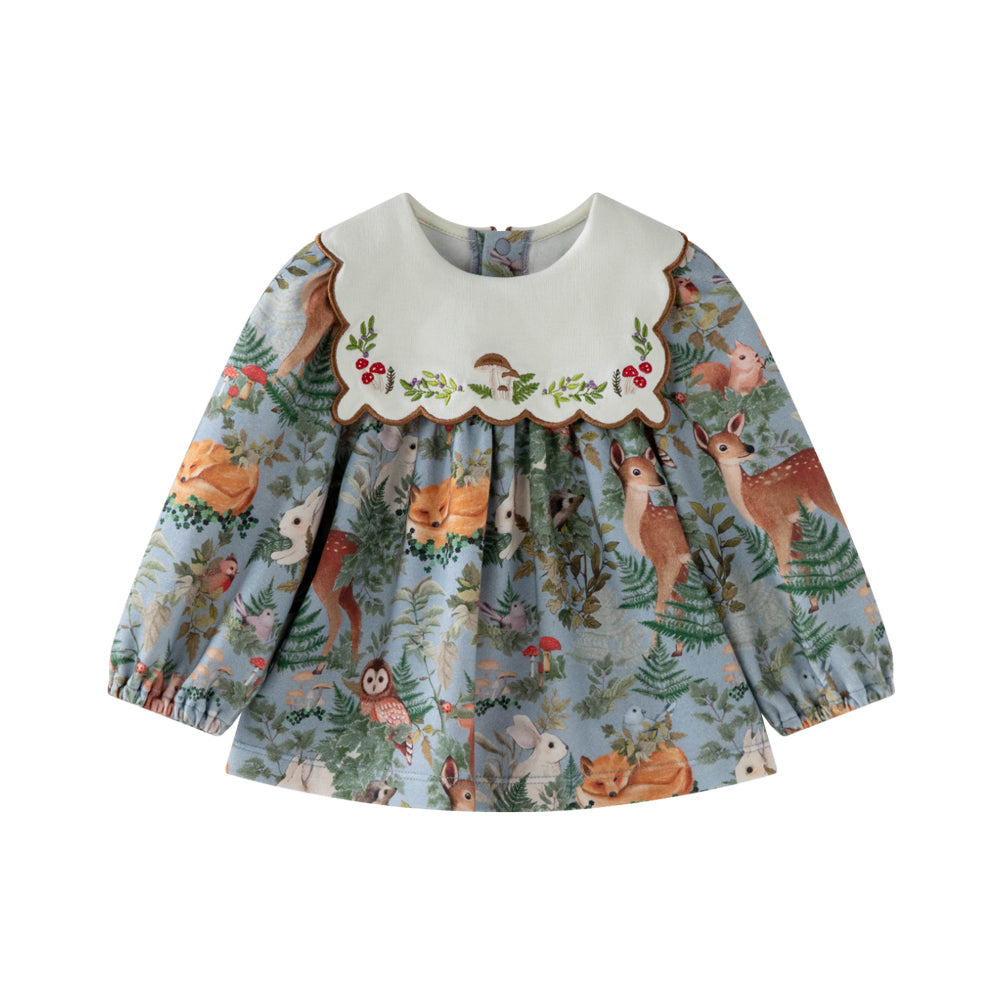 Whimsical Forest Baby Top with Peter Pan Collar
