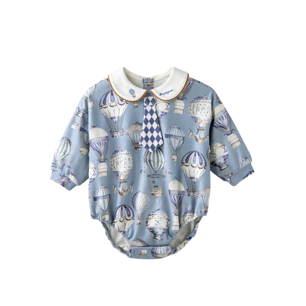 Hot Air Balloon Cotton Romper – Playful Collar Design, Gentle on Skin, 50s Soft Cotton | Safe, Breathable & Dreamy Comfort (23°C–28°C)