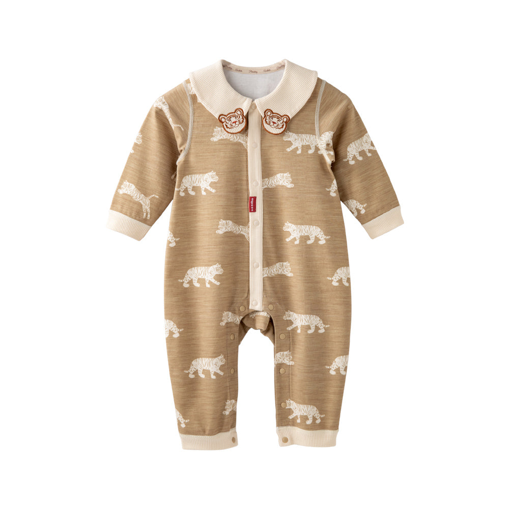 Tiger Embroidery + Waffle Cuffs + Cotton Baby Romper