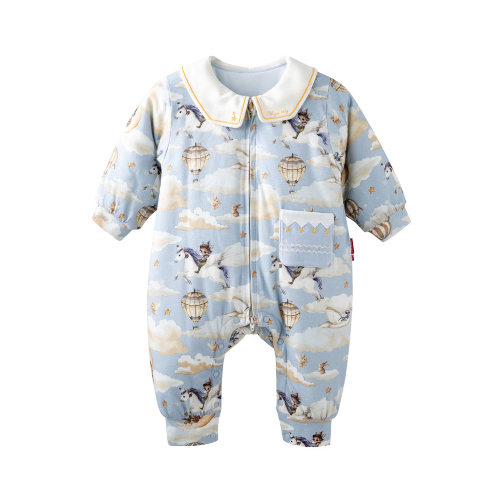 Baby Cloud Unicorn Romper – 3-Layer Thermal Cotton Jumpsuit with YKK Zipper | 160g Padding for 5℃–10℃ Weather