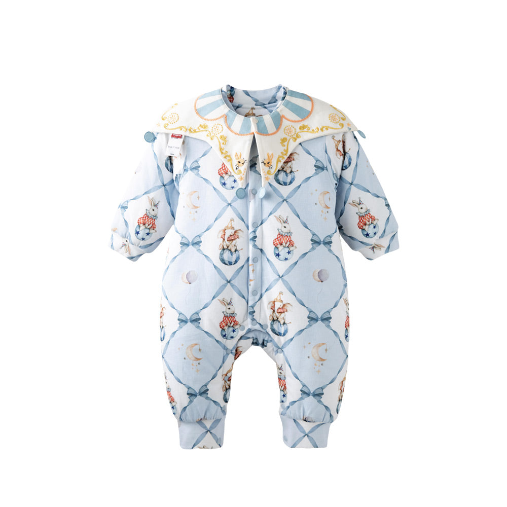 Vintage-Inspired Cotton Baby Romper with Peter Pan Collar | Cozy Storybook Print One-Piece (5°C–15°C)