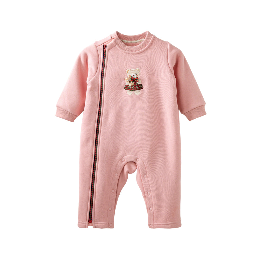 Embroidered Teddy Bear + Cozy Fleece Lining + Baby Romper