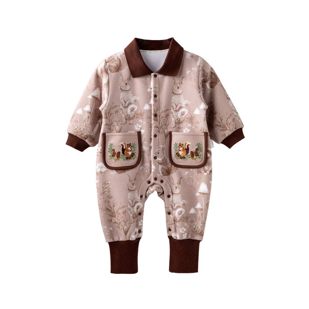 Fleece-Lined Fabric + Squirrel Embroidery + Baby Romper