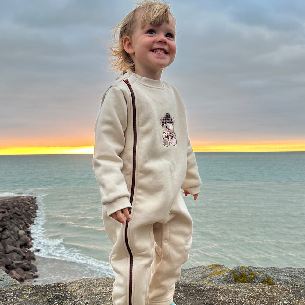 Embroidered Teddy Bear + Cozy Fleece Lining + Baby Romper