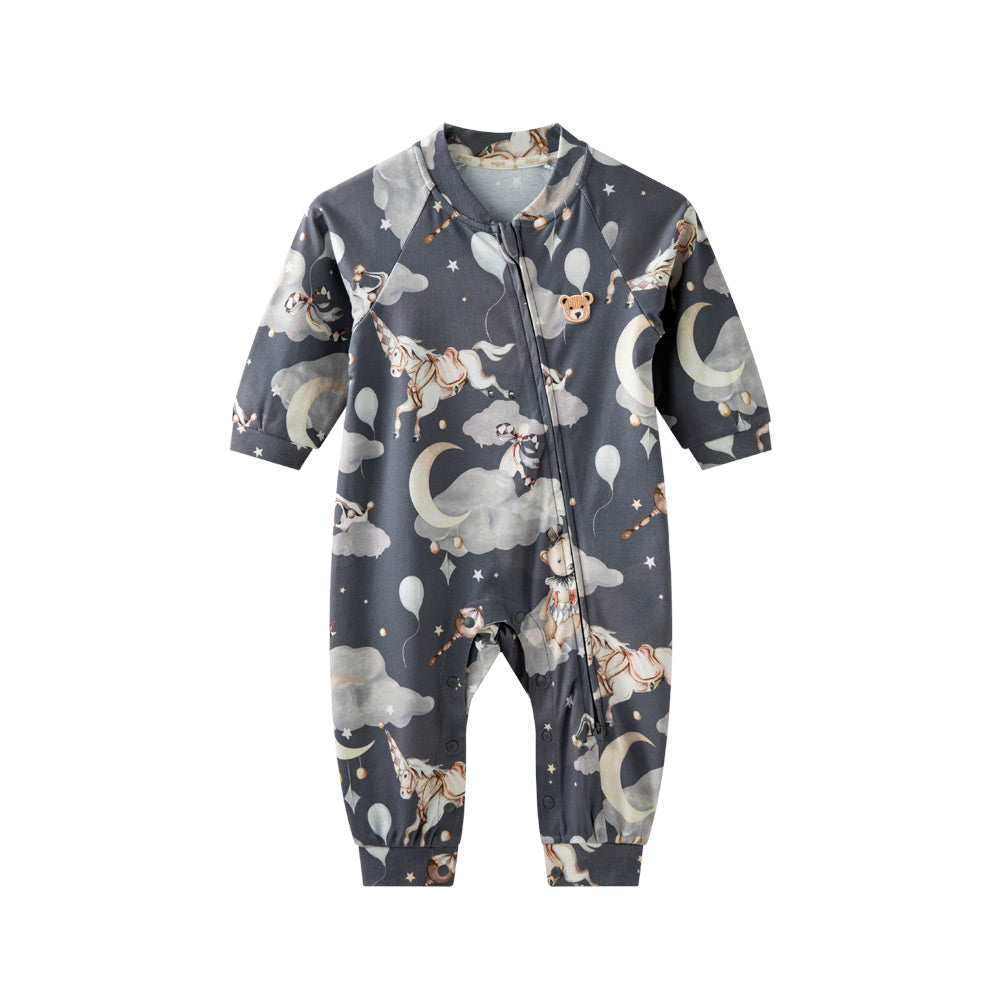 100% Long-Staple Cotton Baby Romper – Woodland Animal Print with YKK Zipper