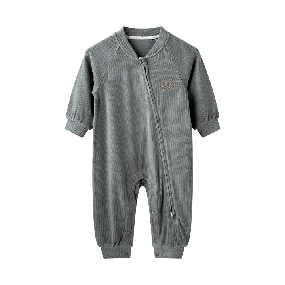 Wool-Blend Warmth | Cozy Fleece-Lined | YKK Zipper | Grey Baby Romper