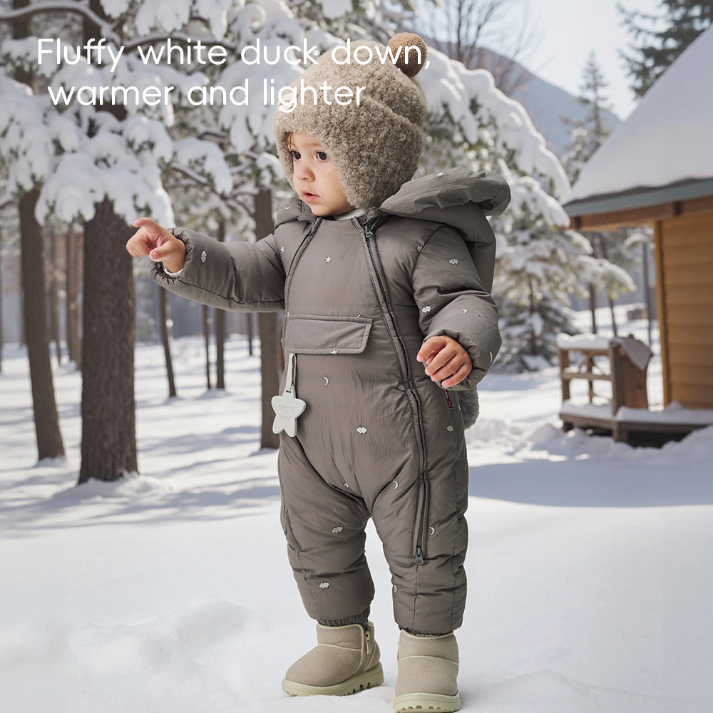 90% Down Baby Snowsuit with Cloud Embroidery | Lightweight Waterproof One-Piece (-5°C to 10°C)