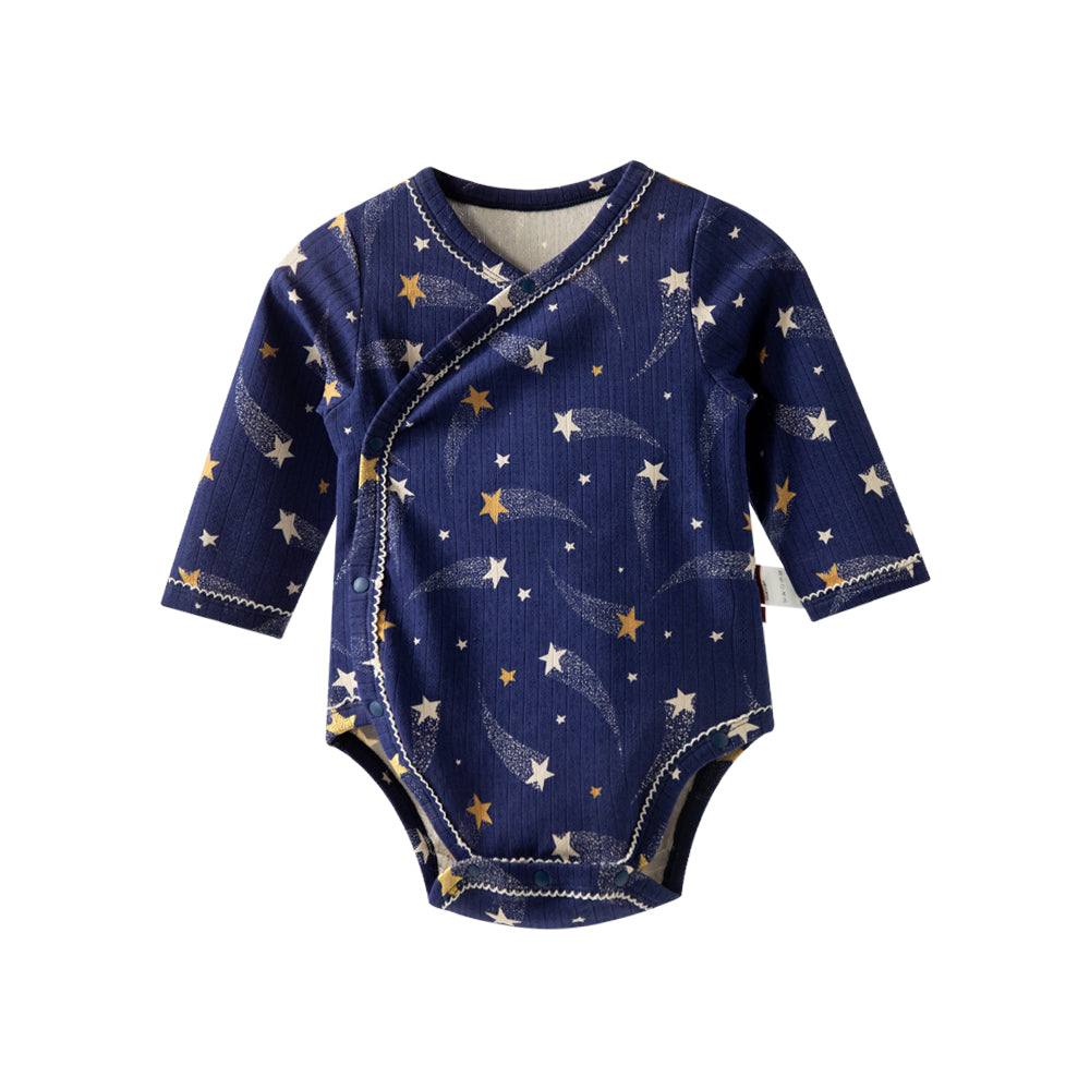 🌠 Starry Night – Cotton Baby Bodysuit with Shooting Star Print