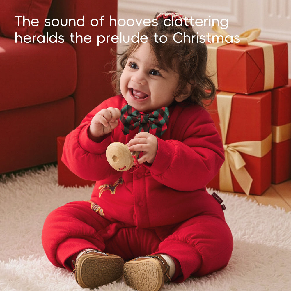 Festive Red Baby Romper | Soft Warm Cotton One-Piece with Christmas Embroidery (5°C–15°C)