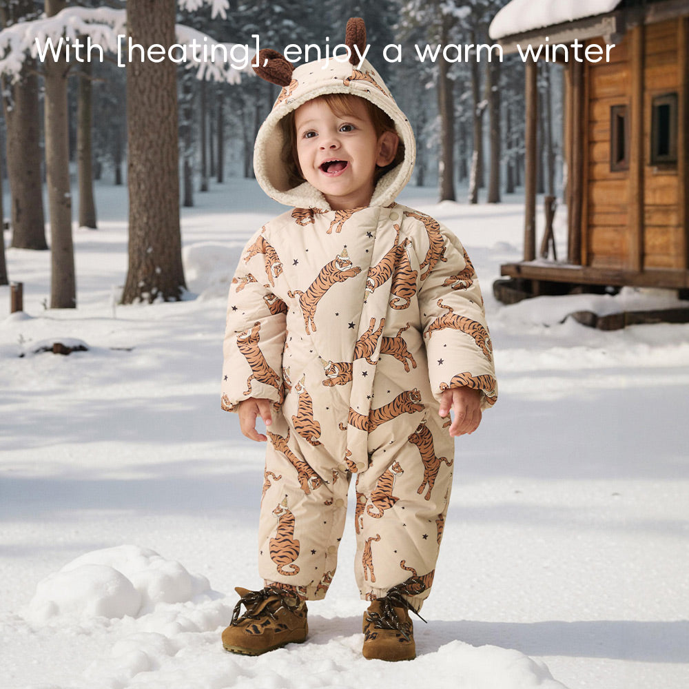 Warm Down Baby Snowsuit with Tiger Print | Cozy Winter Romper for Boys & Girls (-5°C~10°C)