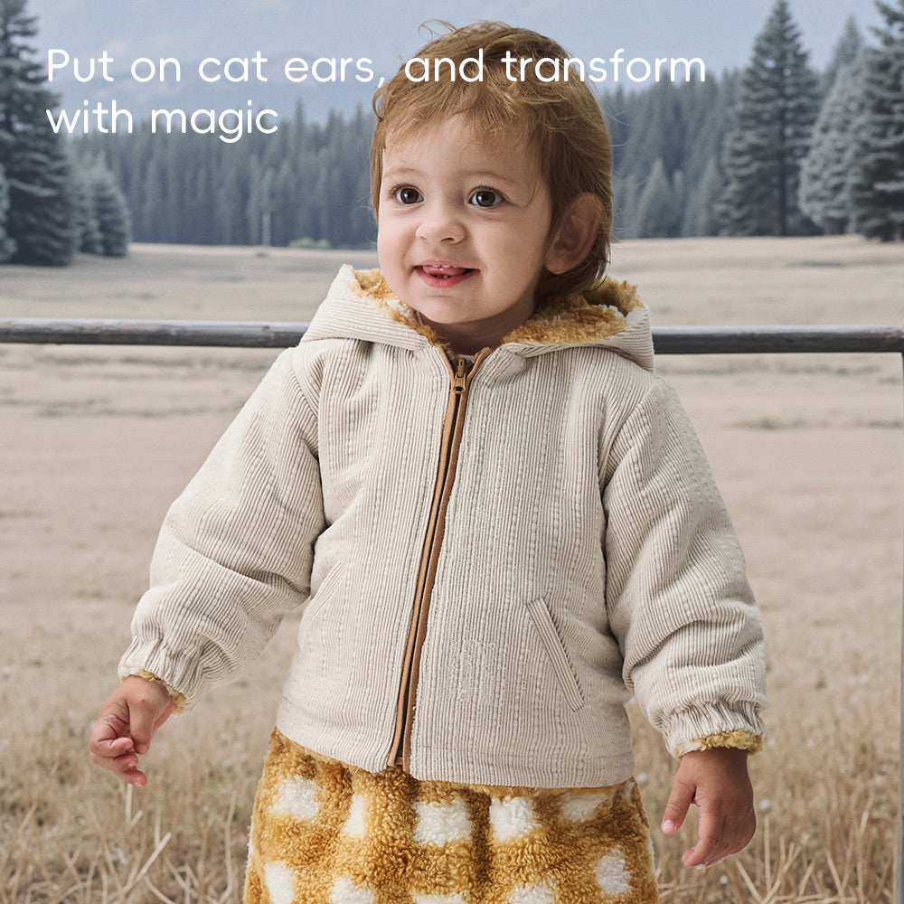 Soft Fleece-Lined Baby Jacket | Cozy Corduroy-Look Hooded Coat for Cool Weather (5°C–15°C)
