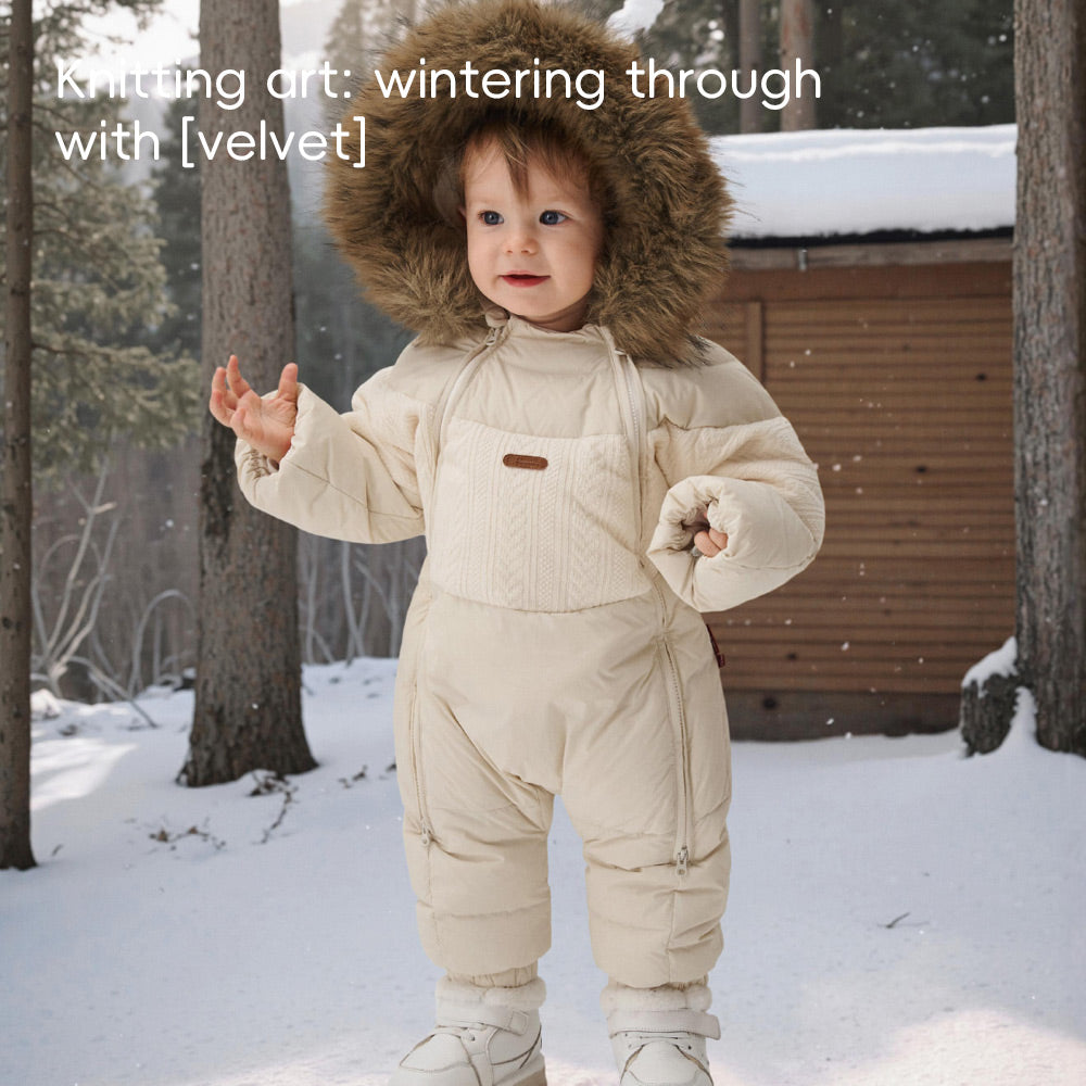 90% Down Baby Snowsuit in Cream Knit Texture | Warm Waterproof One-Piece (-5°C to 10°C)