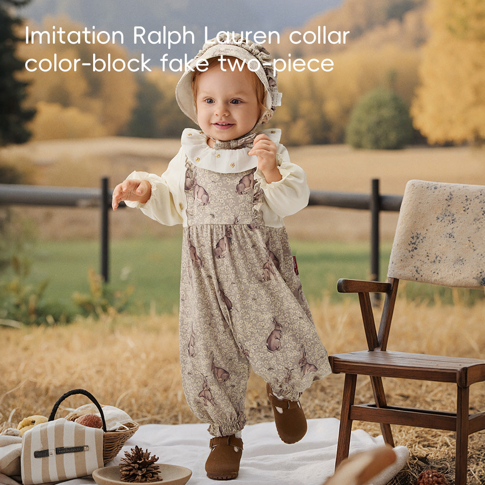 Organic Cotton Baby Romper with Layered Look | Soft Forest Print One-Piece for Spring (23°C–28°C)