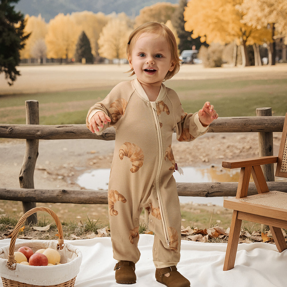Baby Waffle Cotton Romper – Breathable 3D Texture, Gentle on Skin, Perfect for 23℃–28℃ Weather | YKK Zipper | Everyday Comfort for Little Explorers