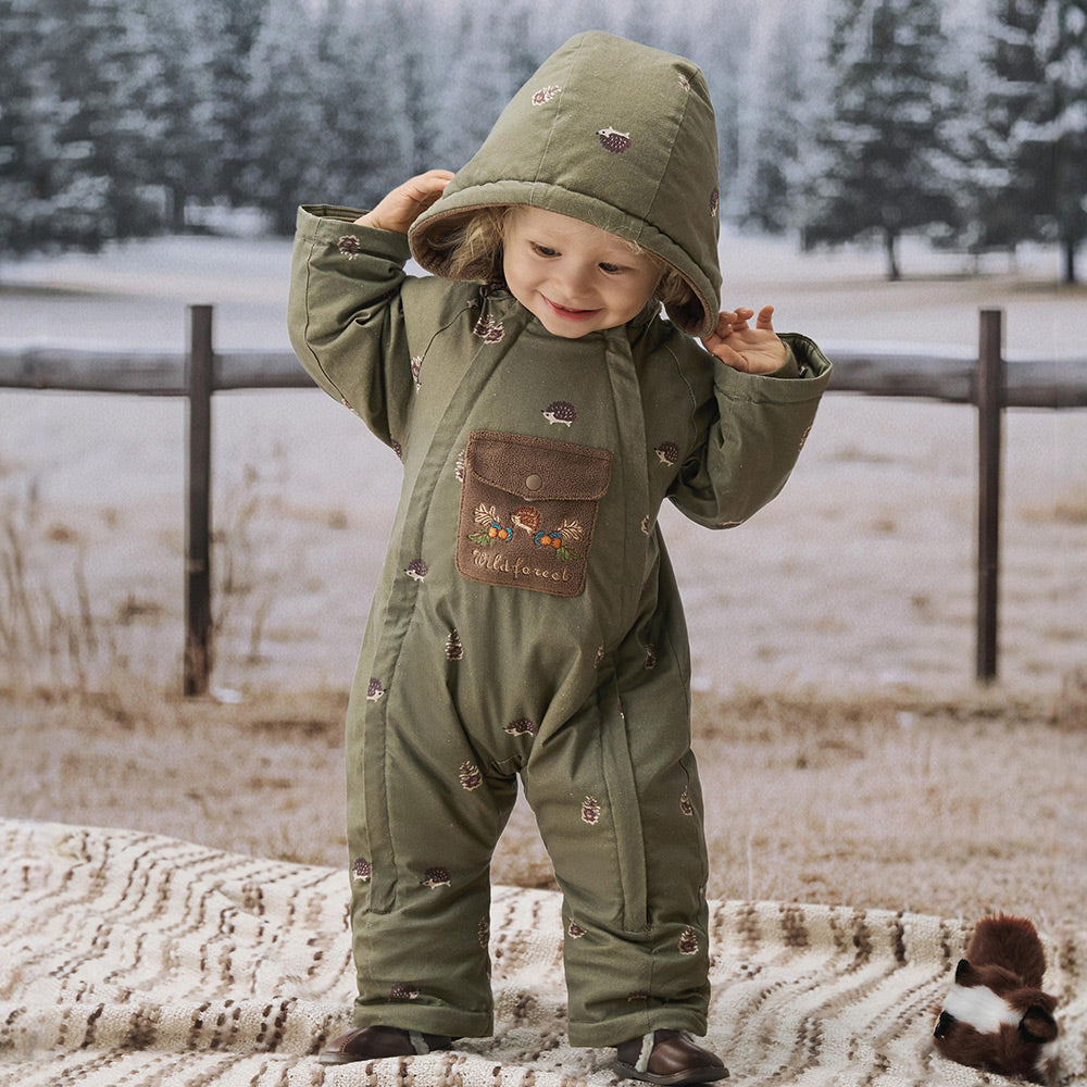Cozy Hedgehog Winter Fleece-Lined Baby Snowsuit — Warm, Windproof & Easy-Clean One-Piece for Outdoor Play (0°C–15°C)