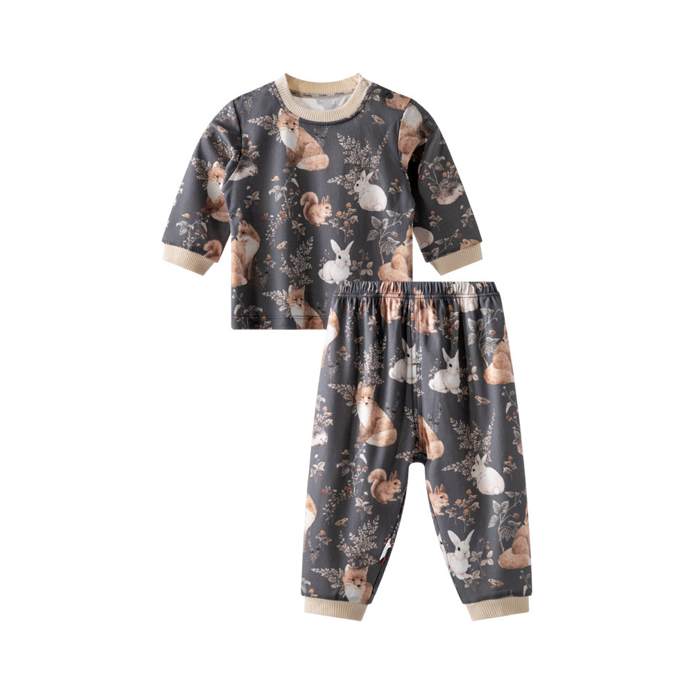 🍂 Woodland Dreams – Cotton Baby Lounge Set with Bunny & Squirrel Print