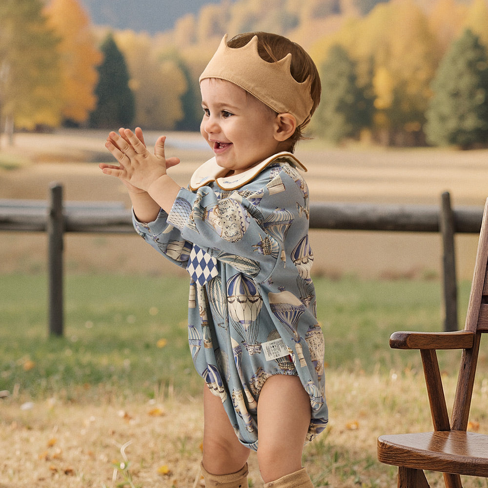 Hot Air Balloon Cotton Romper – Playful Collar Design, Gentle on Skin, 50s Soft Cotton | Safe, Breathable & Dreamy Comfort (23°C–28°C)