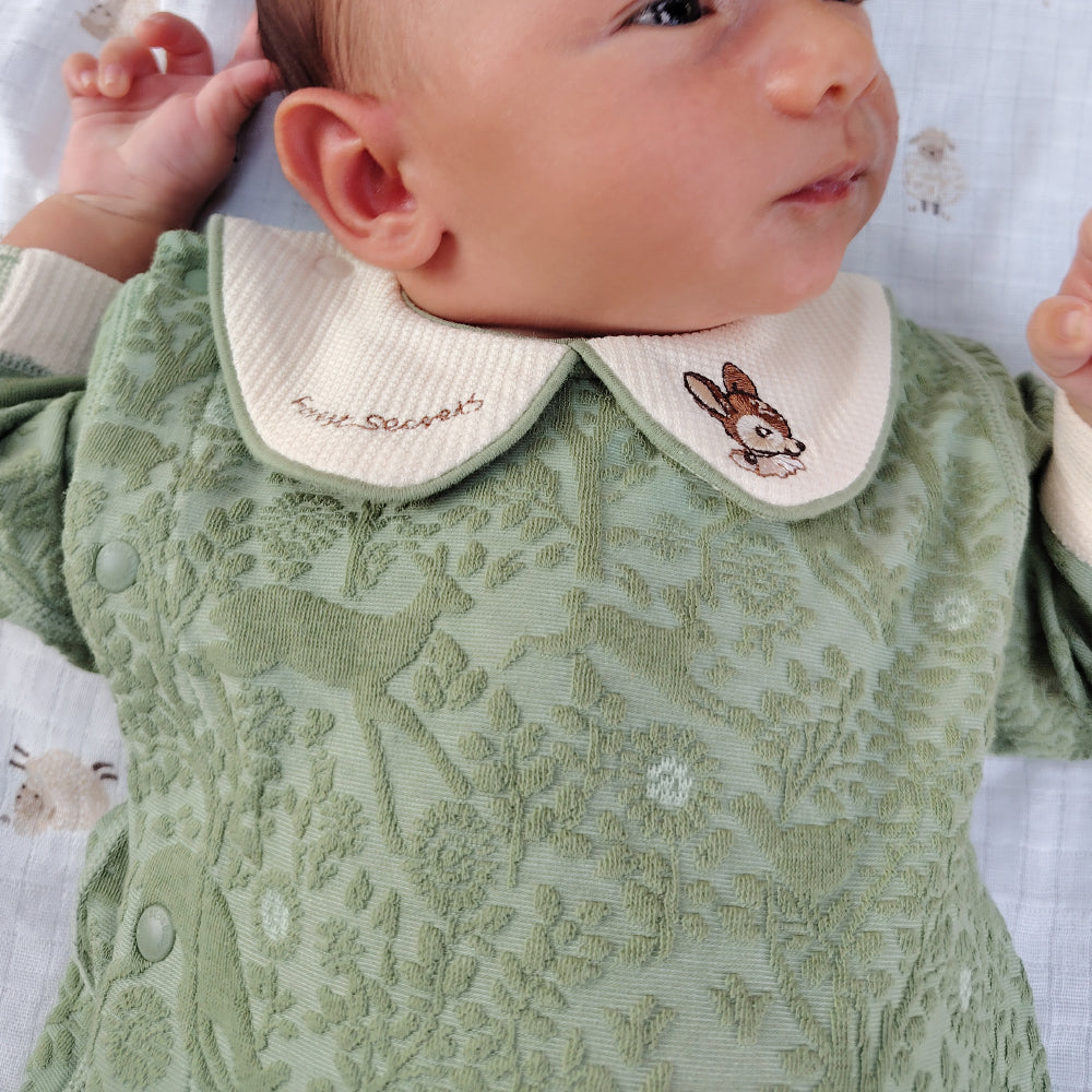 Baby Long Sleeve Jumpsuit – Embossed Jacquard Fabric for a Luxe Look
