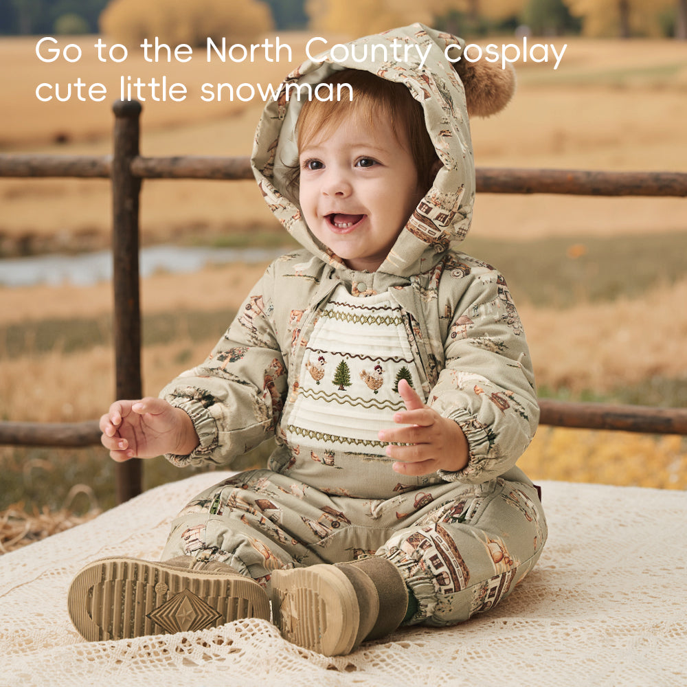 Cozy Cotton Baby Romper with Nordic Winter Print | Lightweight Padded One-Piece (5°C~15°C)