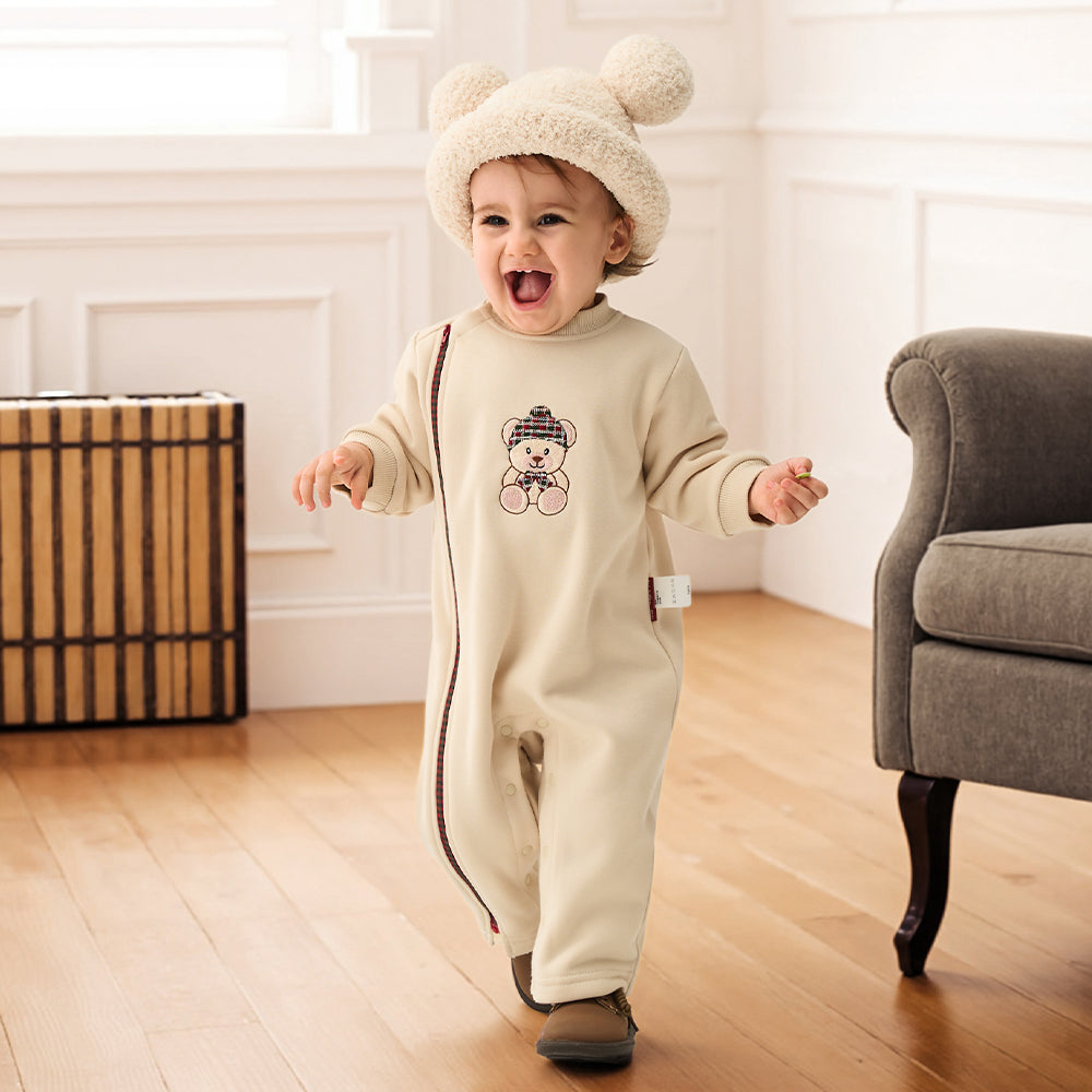 Embroidered Teddy Bear + Cozy Fleece Lining + Baby Romper