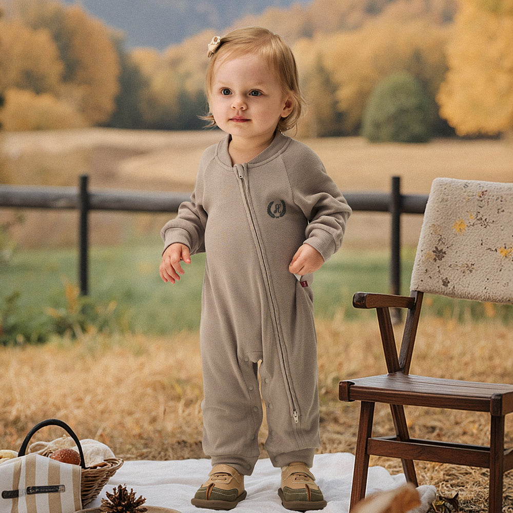 Wool-Blend Warmth | Cozy Fleece-Lined | YKK Zipper | Grey Baby Romper