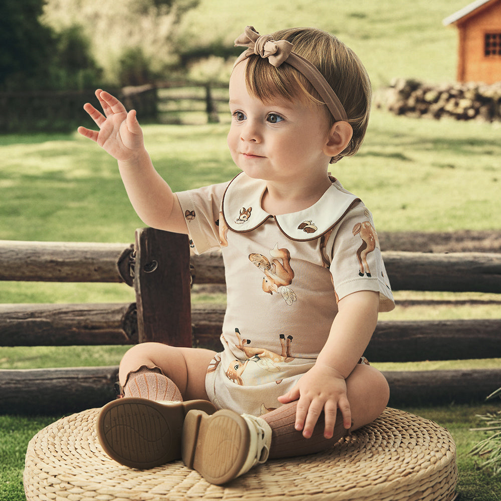 Peter Pan Collar Deer Embroidery Short Sleeve Bodysuit (3mths-2yrs)