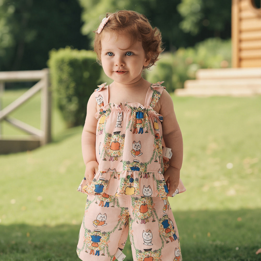 🐱 Kitty Fun Baby Top – Soft Cotton with Ruffle Straps | Baby Girl Summer Tank 🌸
