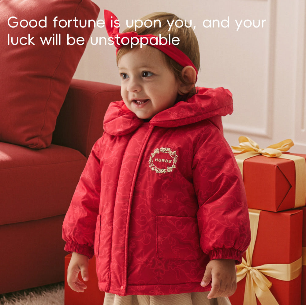 Water-Repellent Cotton Baby Jacket in Festive Red | Cozy Lightweight Coat for Cool Weather (5°C–15°C)