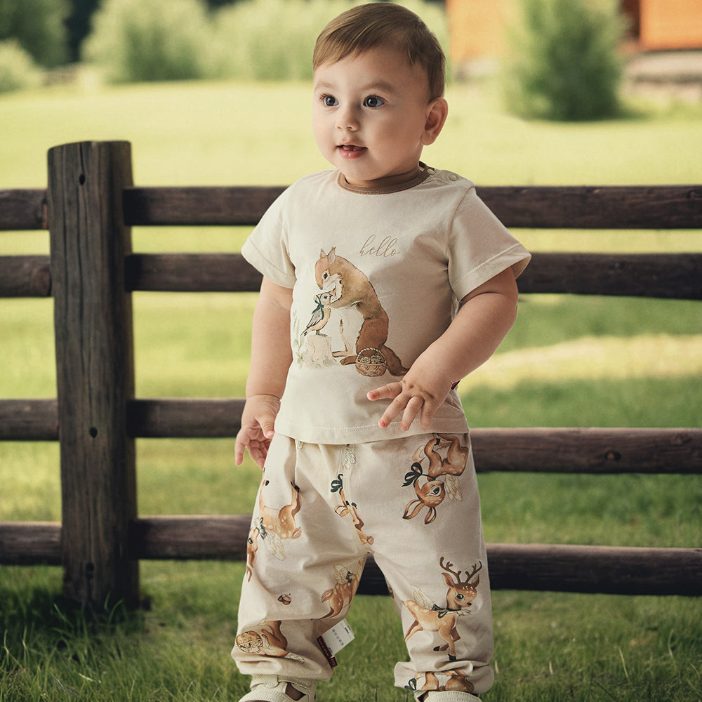 Soft Baby T-Shirt with Woodland Animal Print – Breathable and Comfortable for Summer