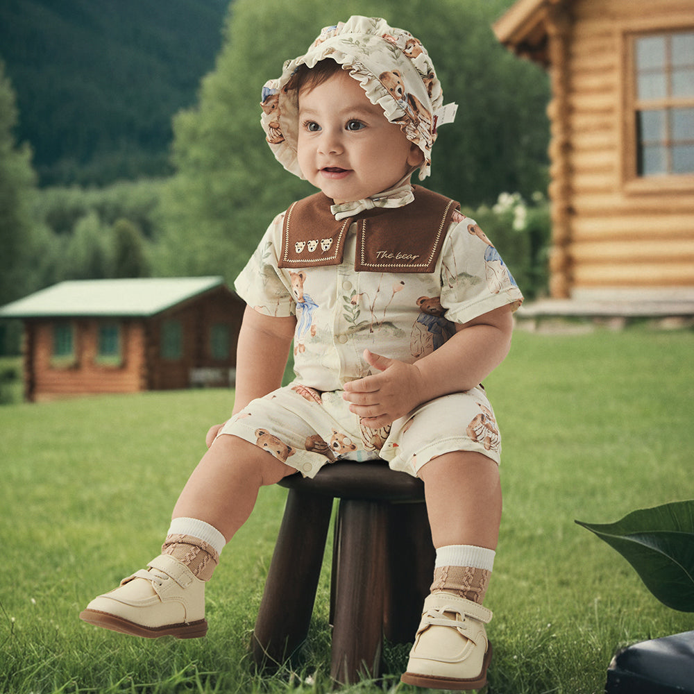 Luxurious Cotton Embroidered Bear Pajamas | Warm Fairytale Baby Bodysuit