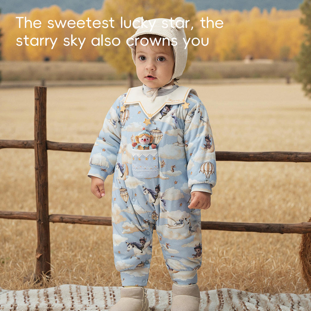 Soft Cotton Baby Romper with Hot Air Balloon Print | Cozy Lightweight One-Piece (10°C–15°C)