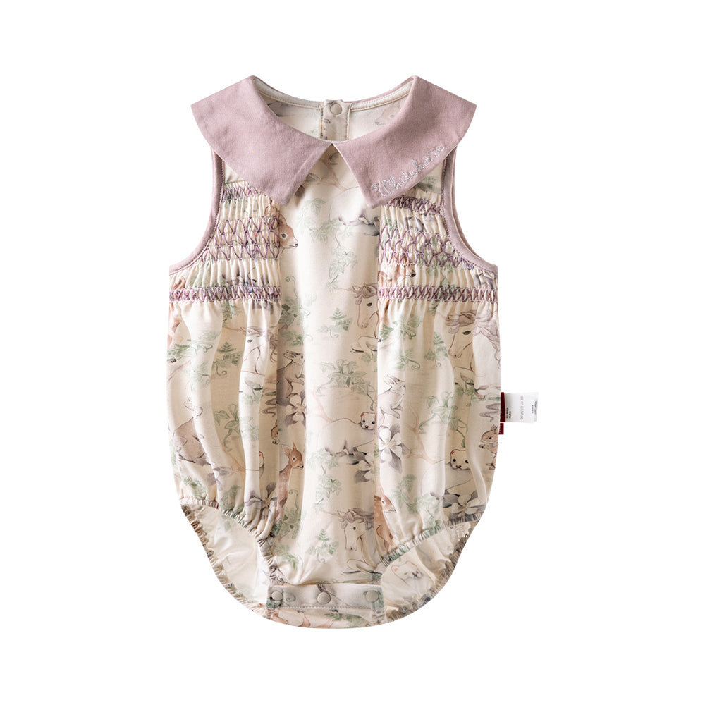 🌿 Woodland Smocked Baby Romper | Ultra-Soft Modal