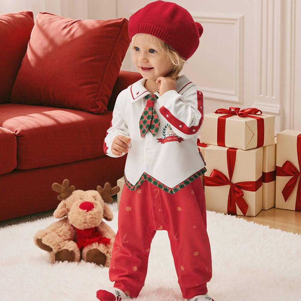 My First Christmas Baby Romper - Festive Santa Suit Style