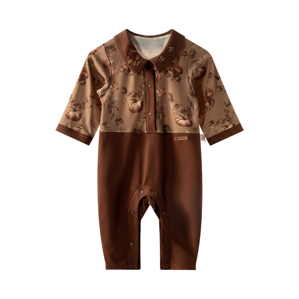 Luxury Baby Romper with Embroidered Collar & Leather Patch 🌿