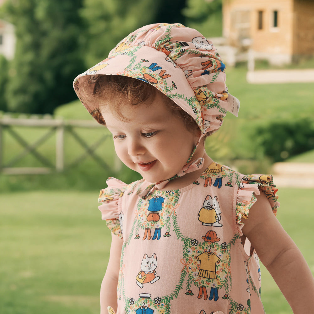 🐱 Kitty Garden Baby Hat – Soft Cotton with Ruffle Trim | Baby Girl Sun Hat 🌸