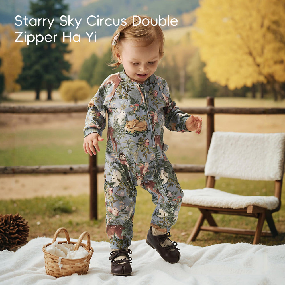 100% Long-Staple Cotton Baby Romper – Woodland Animal Print with YKK Zipper