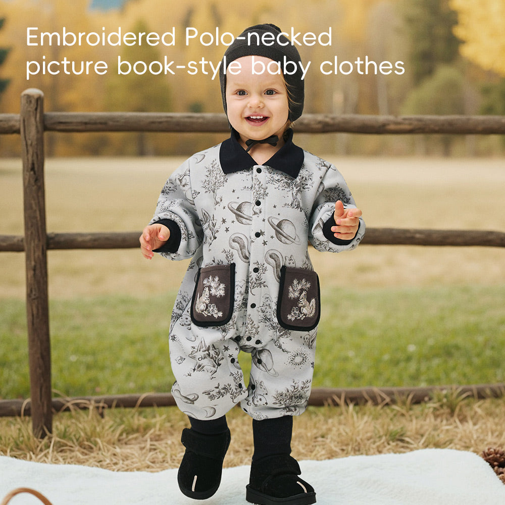 Fleece-Lined Fabric + Squirrel Embroidery + Baby Romper