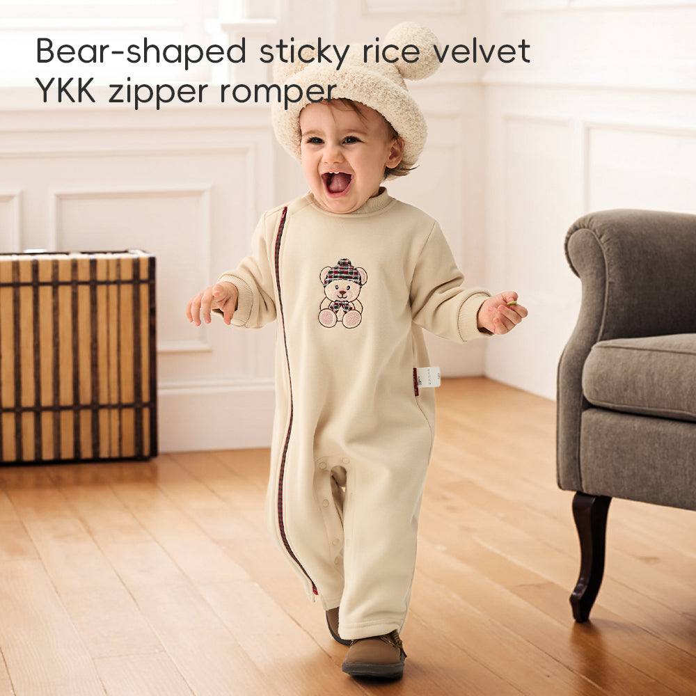 Embroidered Teddy Bear + Cozy Fleece Lining + Baby Romper
