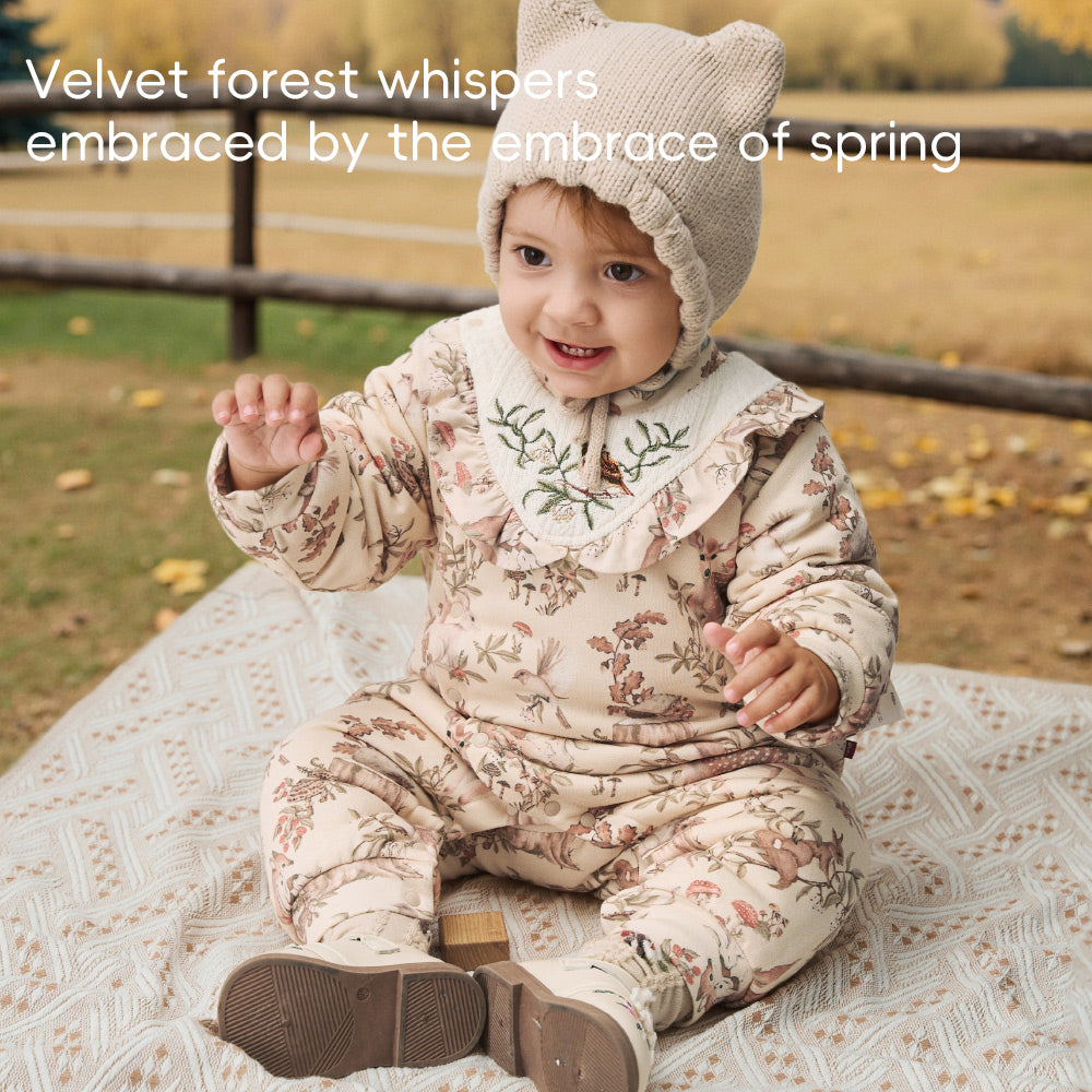 Floral Garden Cotton Baby Romper with Embroidered Collar | Cozy Padded One-Piece (5°C–15°C)