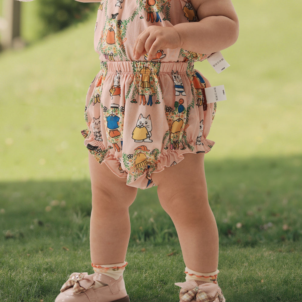 🐾 Kitty Playtime Baby Shorts – Soft Cotton with Ruffle Detail | Baby Girl Summer Bloomers 🌸